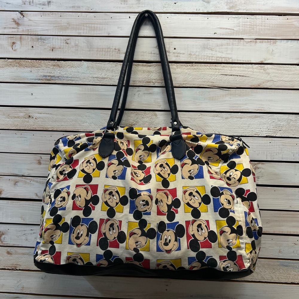 Vintage Disney Mickey Mouse Multicolor Canvas Weekender Tote Bag Large